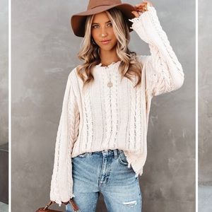 Distressed Cable Knot Sweater